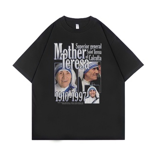 tshirtเสื้อยืดคอกลมฤดูร้อนเสื้อยืด ขนาดใหญ่ พิมพ์ลาย Psycho Crucify Mother Teresa สําหรับคุณแม่ | สีดํา | เสื้อยืด ขนาดใ