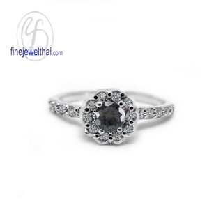 Finejewelthai-แหวนนิล-นิลแท้-แหวนเพชรCZ-แหวนเงินแท้-พลอยประจำเดือนเกิด-Black-Spinel-Silver-Ring-R1295on