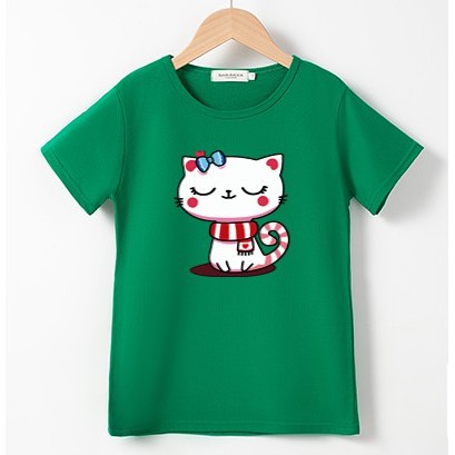 bykidsเสื้อผ้าเด็กคอกลมแขนสั้นคอตตอน100-ลายแมวผ้านุ่มใส่สบาย