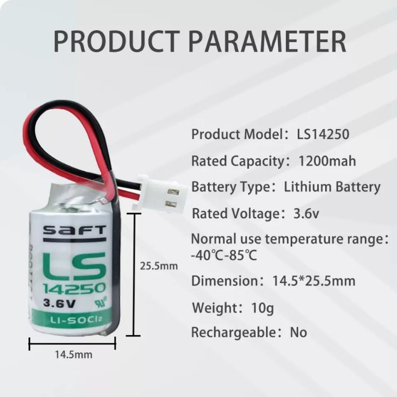 saft-ls14250-1-2aa-tl-5902-14250-lisocl2-1200mah-แบตเตอรี่ลิเธียมสำหรับ-plc-หลักแบตเตอรี่แห้งพร้อมปลั๊ก