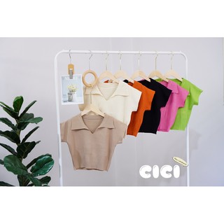 Cici(BZ238)เสื้อครอป ผ้าไหมพรม สีสันสด ทรงสวยน่ารักมากกก แมทช์ง่ายสุดๆ