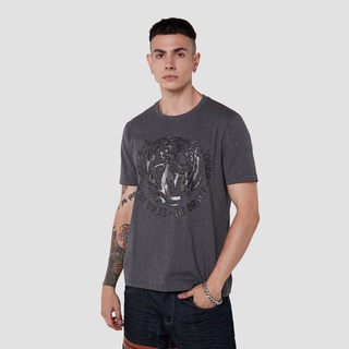 เสื้อยืดใหม่ 2022DAVIE JONES เสื้อยืดพิมพ์ลาย สีเทา ทรง Regular Fit Graphic Print T-Shirt in grey WA0103CDL XL  XXL 3XL