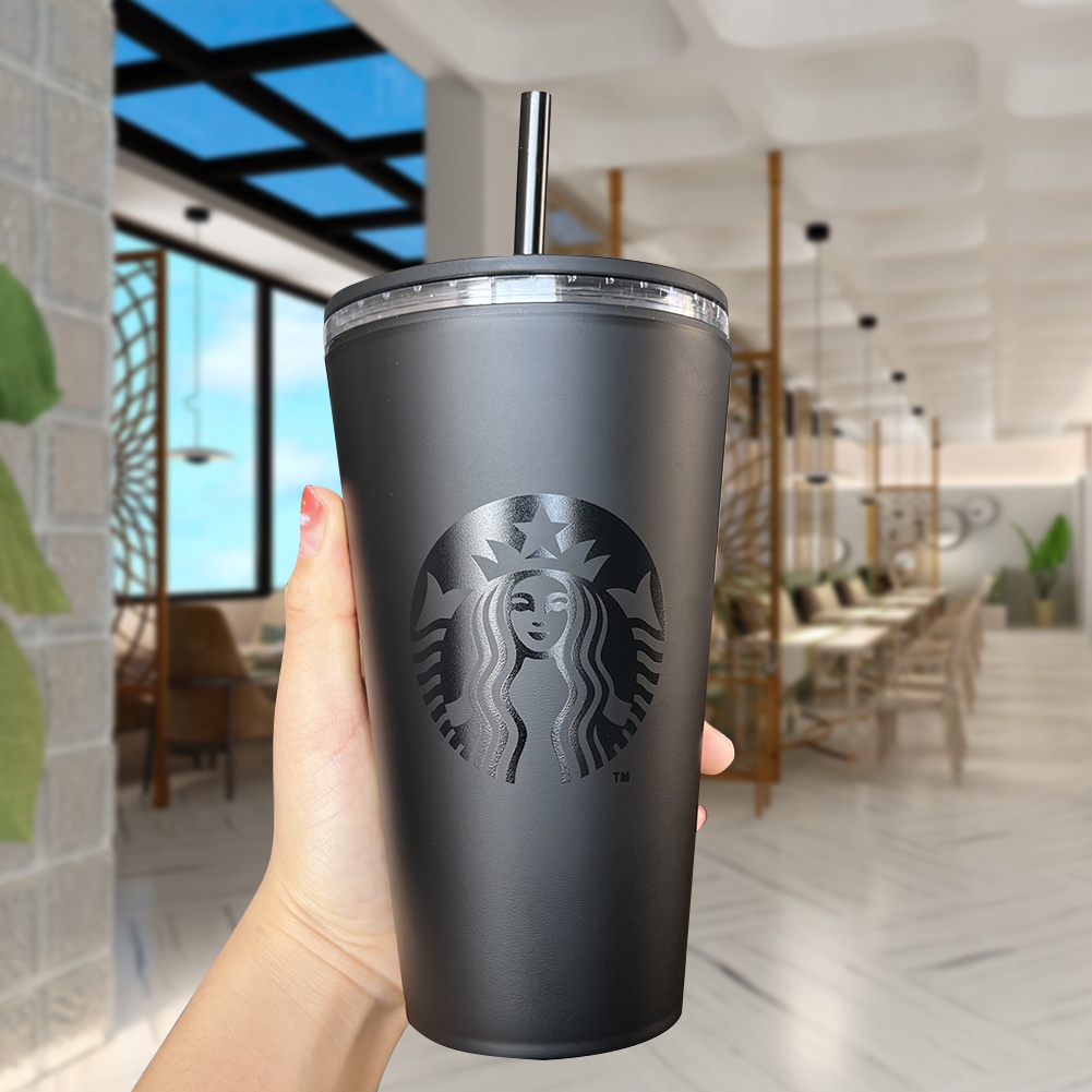 ปรับแต่ง-starbucks-tumbler-matte-black-coffee-cup-double-layer-frosted-straw-cup-cynthia
