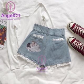 Angelcity ※ กางเกงยีนขาสั้น แต่งลูกไม้ ขนาดใหญ่ เข้ากับทุกการแต่งกาย แฟชั่นฤดูร้อน สไตล์ยุโรป อเมริกัน สําหรับสตรี 2021