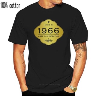 เสื้อยืดผู้ เสื้อยืดแขนสั้น คอกลม พิมพ์ลาย Made In 1966 Aged To Perfection 50Th Birthday Golden Sign แฟชั่นสําหรับผู้ชาย