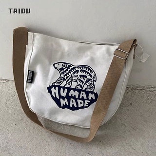 TAIDU กระเป๋าสะพายข้าง กระเป๋าผ้าใบ หมีขั้วโลก ความจุสูง เรียบง่าย กระเป๋าเป้ผู้ชายและผู้หญิง