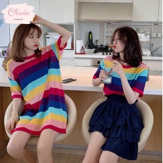 ภาพหน้าปกสินค้า🍓Olivia🍓เสื้อสายรุ้ง แขนสั้นเสื้อยืดสไตล์เกาหลี ลายนอน เป็นสีๆ  สวยไม่หลุดเทรนด์ น่ารักสดใส  #9585 ซึ่งคุณอาจชอบสินค้านี้