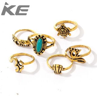Ancient golden ring marine turtle shell turquoise leaves 6-piece set of ring jewelry women for