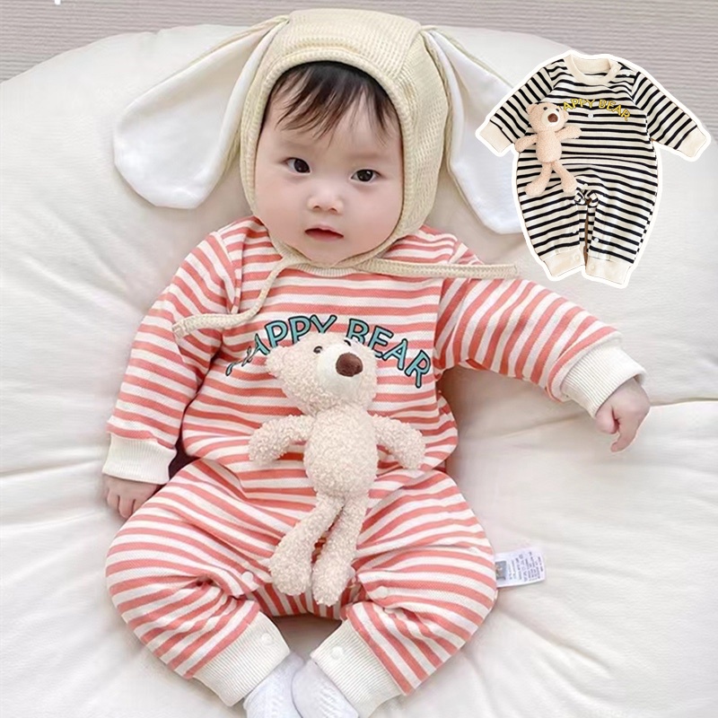 ชุดจั๊มสูทรอมเปอร์-ลายการ์ตูนหมีน่ารัก-เหมาะกับฤดูใบไม้ผลิ-และฤดูใบไม้ร่วง-สําหรับเด็กผู้หญิง-อายุ-0-24-เดือน