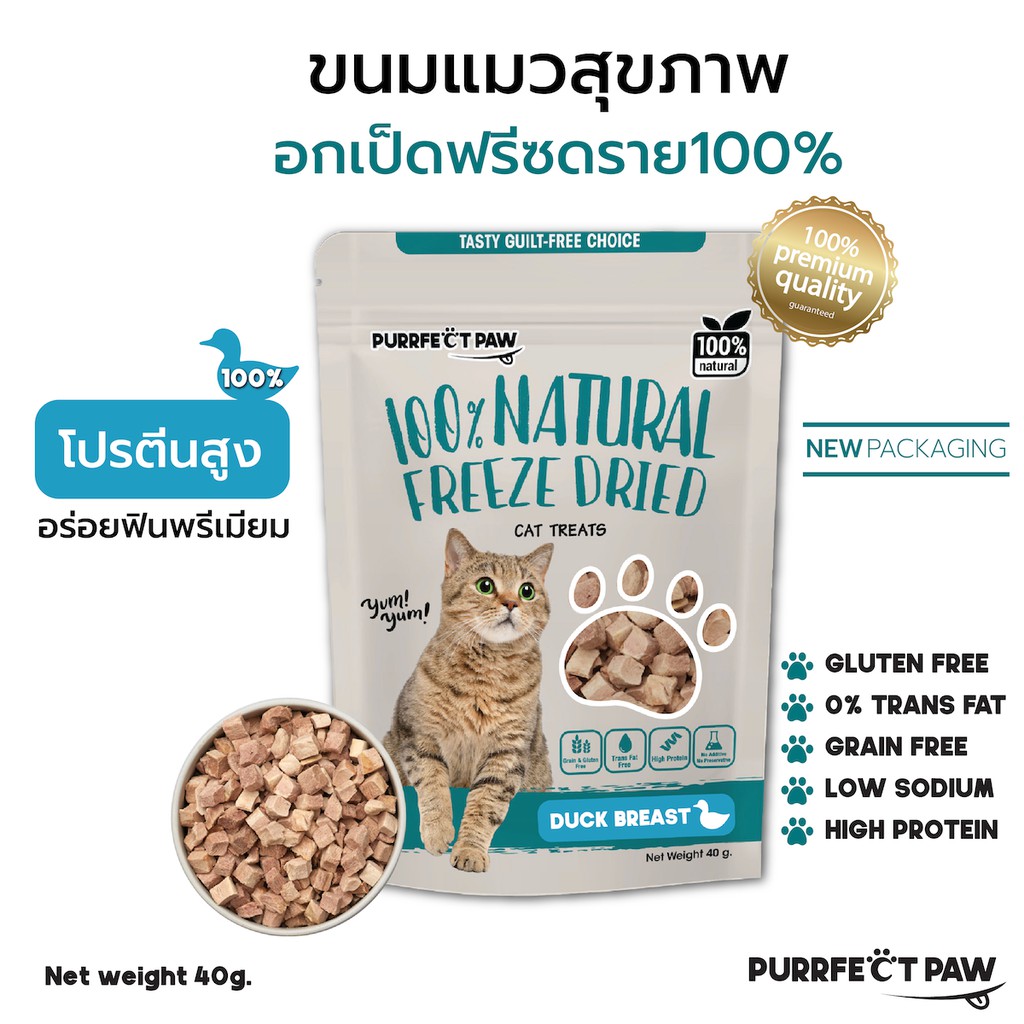 ภาพหน้าปกสินค้าขนมแมว อกเป็ดฟรีซดราย 100%(Purrfect Paw) ดีต่อสุขภาพ บำรุงขน ขนมแมวไม่เค็ม ขนมแมวฟรีซดราย Freeze dried แมว