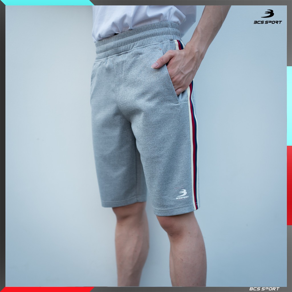 bcs-sport-กางเกงลำลองขาสั้น-unisex-ตัดต่อเทปทอ-รหัส-sf670-เนื้อผ้าท๊อป-ดราย-bcs-top-dyed-striped-shorts