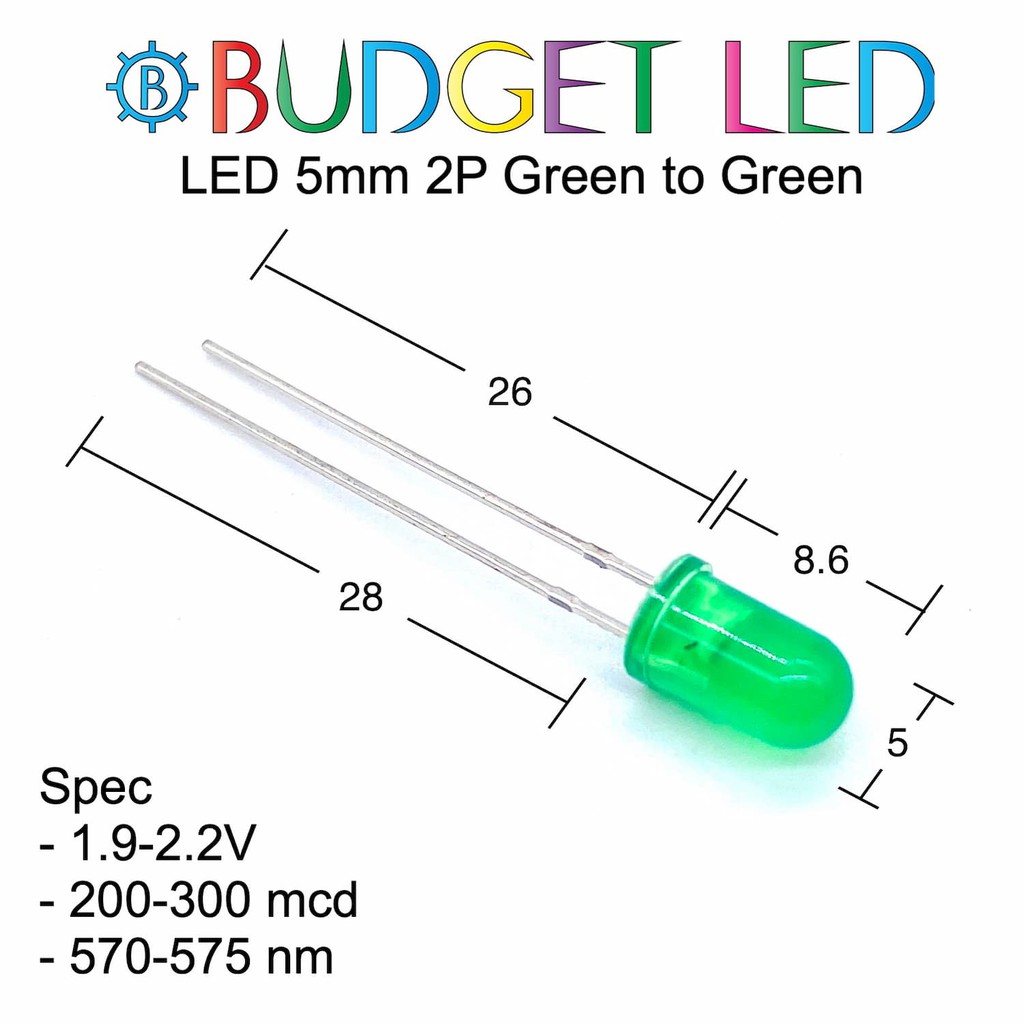 led-5mm-2p-green-to-green-สีเขียวออกเขียว-แอลอีดีหลอดขุ่น-ความสว่างสูง-ความร้อนต่ำ-20-ชิ้น-50-ชิ้น-100-ชิ้น