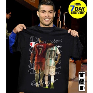 ฝ้ายเสื้อยืดพิมพ์ลายเสื้อยืดสุดเท่✼❦Cristiano ronaldo และ lionel MESSI เสื้อลายเซ็น CR7 และ M10 เสื้อยืดSto5XLs-5xl