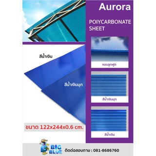 Bigblue แผ่นโพลีสีน้ำเงินใส-สีน้ำเงินมุก แผ่นหลังคาใสโปร่งแสง ขนาด กว้าง 122 cm x ยาว 244cm หนา 0.6 mm.
