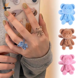 แหวนนิ้วมือ รูปหมีน่ารัก ปรับได้ สามมิติ 3 สี สําหรับผู้หญิง