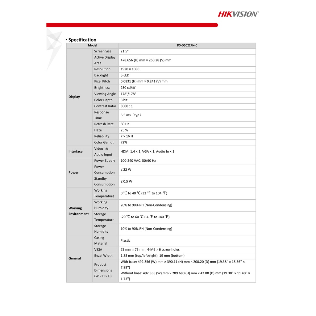 hikvision-จอมอนิเตอร์-ขนาดจอ-21-5-นิ้ว-รุ่น-ds-d5022fn-c-มีรูยึดขาแขวน