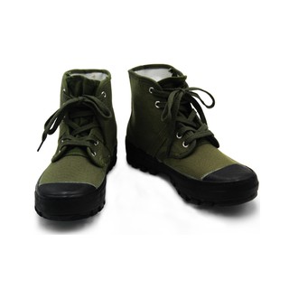 รองเท้าผ้าใบเขียวทหาร รุ่นคลาสสิคหนา พื้นยางพาราธรรมชาติ
