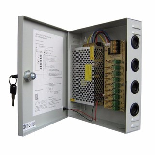 กล่องรวมไฟ 9 Ch. 12V 10A สำหรับกล้องวงจรปิด 4-6 จุด ไม่ต้องใช้ อแดปเตอร์ Switching Power Supply (Grey No Storage) (0356)