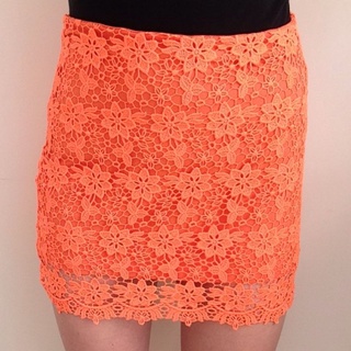 TOPSHOP Fluro Orange Lace Mini Skirt