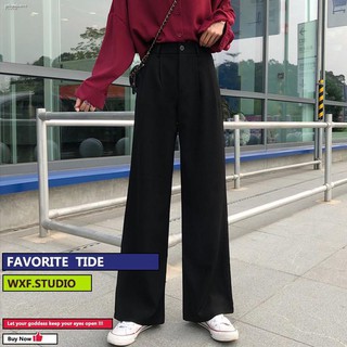 【WXF】กางเกงขายาวสไตล์เกาหลี กางเกงวินเทจ กางเกงขายาว ฮาราจูกุ ครอบ กางเกงทรงตรง กางเกงขากว้าง กางเกงขายาวผู้หญิง กางเ
