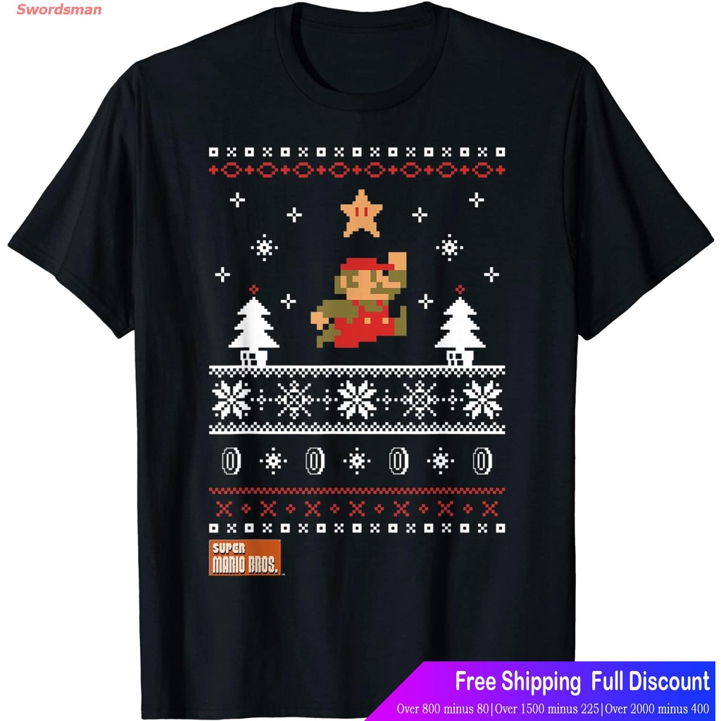 ผ้าฝ้าย-100-เสื้อยืดกีฬา-nintendo-super-mario-christmas-star-pixels-graphic-t-shirt-mens-womens-t-shirtss-3x