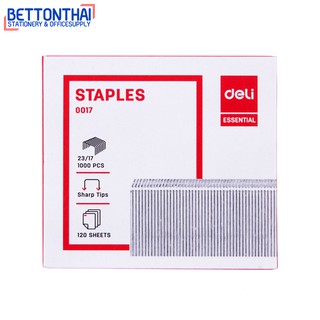 Deli 0017 Staples ลวดเย็บกระดาษเบอร์ 23/17 บรรจุ 1,000 ลูก เย็บได้ 30-120 แผ่น ลูกแม็ค ลูกแม็ก office ลวดเย็บ