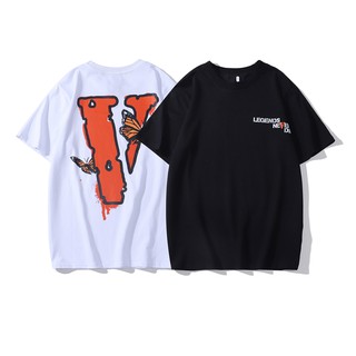 Vlone เสื้อยืดแฟชั่นสําหรับ Unisex ผ้าฝ้ายแขนสั้นพิมพ์ลาย หลวมและสบาย