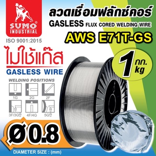 ลวดเชื่อมแบบไม่ใช้แก๊ส FLUX CORE 0.8mm E71T-GS  ขนาด 1กิโลกรัม