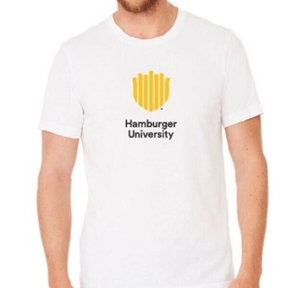 เสื้อยืดโอเวอร์ไซส์เสื้อยืด แบบนิ่ม พิมพ์ลายแฮมเบอร์เกอร์ University Mcdonalds ขนาดเล็ก สีขาวS-3XL