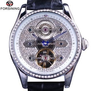 Forsining 2017 Unique Diamond Design Genuine Leather Blue Hands Tourbillion Waterproof Mens Automatic Watches Top Brand