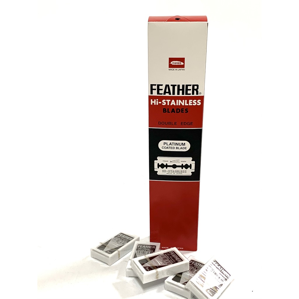 feather-ใบมีดโกนสแตนเลสตราขนนก-2-คม-ใบมีดโกนหนวดคุณภาพดี-1-กล่อง-20-กล่องเล็ก-รวม-100-ใบ-ของแท้นำเข้าจากประเทศญี่ปุ่น