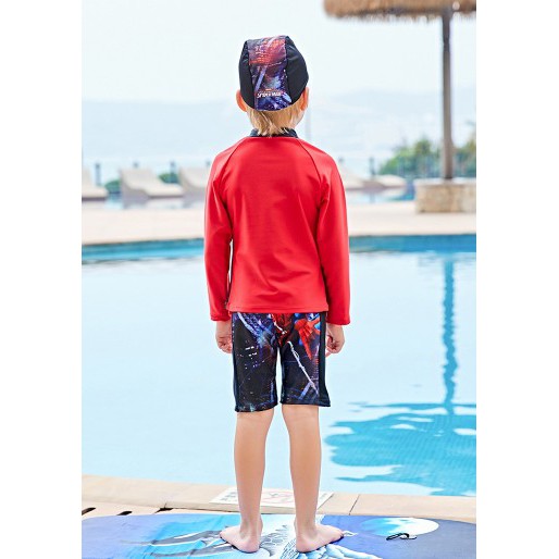 ชุดว่ายน้ำ-เสื้อแขนยาว-ลายสไปร์เดอร์แมน-พร้อมกางเกงว่ายน้ำ-และหมวก-สีกรม