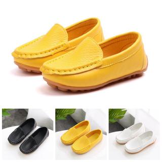 สินค้า รองเท้าแตะหนัง แบบสวม ลำลอง สีขาว สีดำ สีเหลือง สำหรับเด็ก ขนาด 21-36