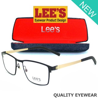 Lees แว่นตา รุ่น 2007 C-4 สีดำขาทอง กรอบเต็ม ขาข้อต่อ ไม่ใช้น็อต วัสดุ สแตนเลส สตีล กรอบแว่นตา Eyeglasses