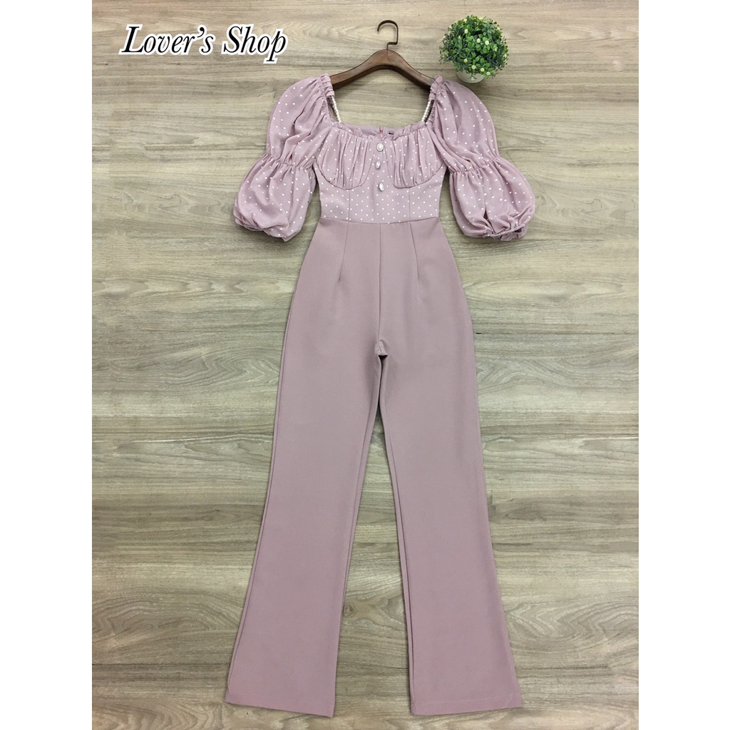 lover-s-shop-จั้มสูทขายาวแขนตุ๊กตาจั้ม2ตอน-รุ่นนี้พิเศษตรงที่มีสายไข่มุกน่ารักมากๆค่ะ-ผ้าเนื้อนุ่มลายจุด-สีพลาสเทลสวยมาก