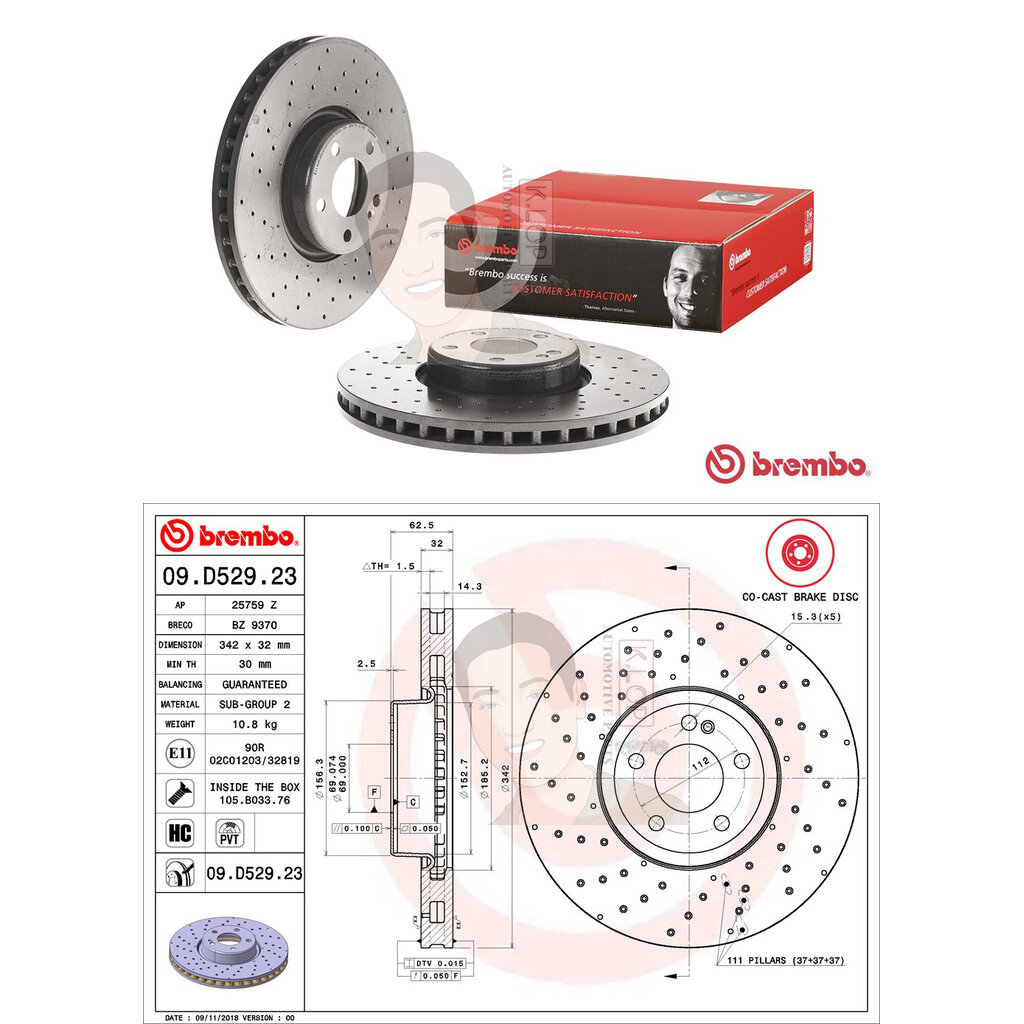 D09 D529 23 จานเบรค ล้อ F (ยี่ห้อ BREMBO) รุ่น HC/PVT Benz W205 C205 ...
