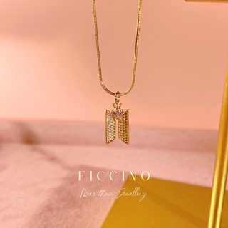 Ficcino สร้อยคอ เหล็กไทเทเนียม ชุบทอง 18k จี้รูป BTS Army Bantang Zircon Kpop สไตล์เกาหลี ปรับได้ ของขวัญแฟชั่น สําหรับผู้หญิง