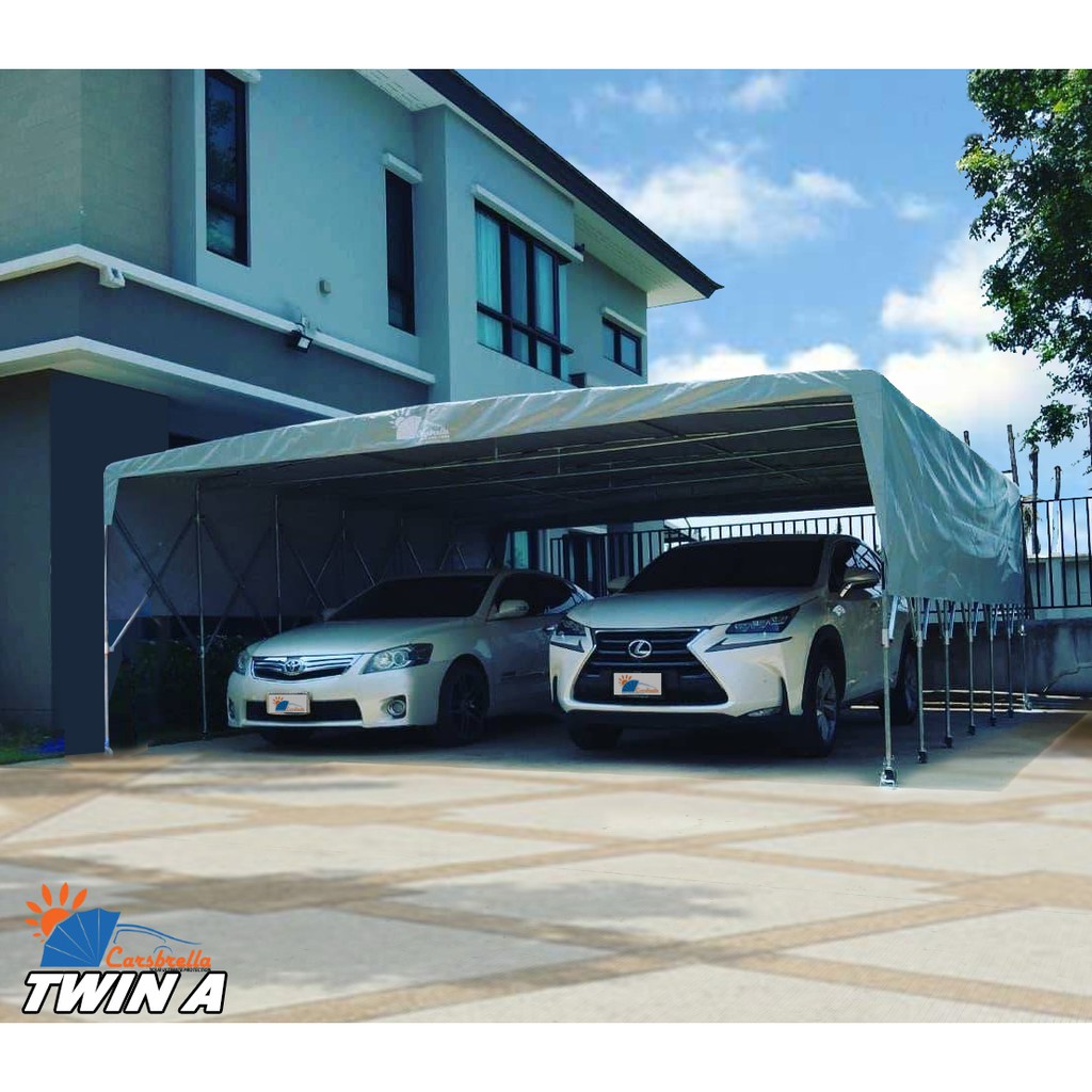 โรงจอดรถสำเร็จรูป-เต็นท์จอดรถพับได้-carsbrella-รุ่น-twin-a-เหมาะสําหรับรถยนต์ขนาดเล็กถึงขนาดกลางสามารถจอดรถได้-2-3-คัน