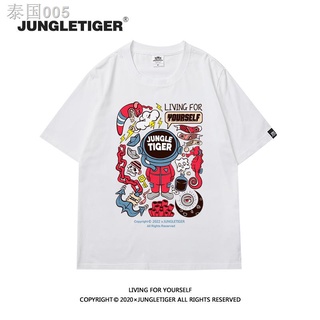 ROUNDคอลูกเรือNeck0052022 ใหม่ Jungle Tiger Tide ยี่ห้อนักบินอวกาศพิมพ์เสื้อยืดแขนสั้นผู้ชาย Klein สีฟ้าผ้าฝ้ายครึ่งแขน-