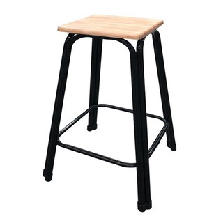 เก้าอี้สตูลขาคู่24นิ้ว ขาเหล็กสี ท้อปไม้ยางพาราแท้ , Double leg steel stool height24 (39x39x60cm.)