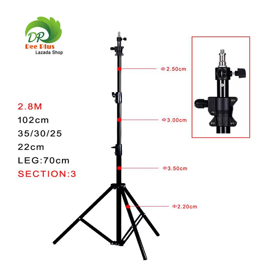 ขาตั้งไฟ-2-8-ม-ขาตั้งแอร์-อลูมิเนียม-3-way-head-light-stand-2-8m-air-cushion-aluminum-3-way-head-head-1-4-head-3-8