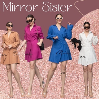 🔖ป้าย Mirrorsister 20321.5 เดรสคอปกแพทเทรินสวย คอวีแต่งไขว้ มีกระเป๋าที่หน้าอก1ข้าง