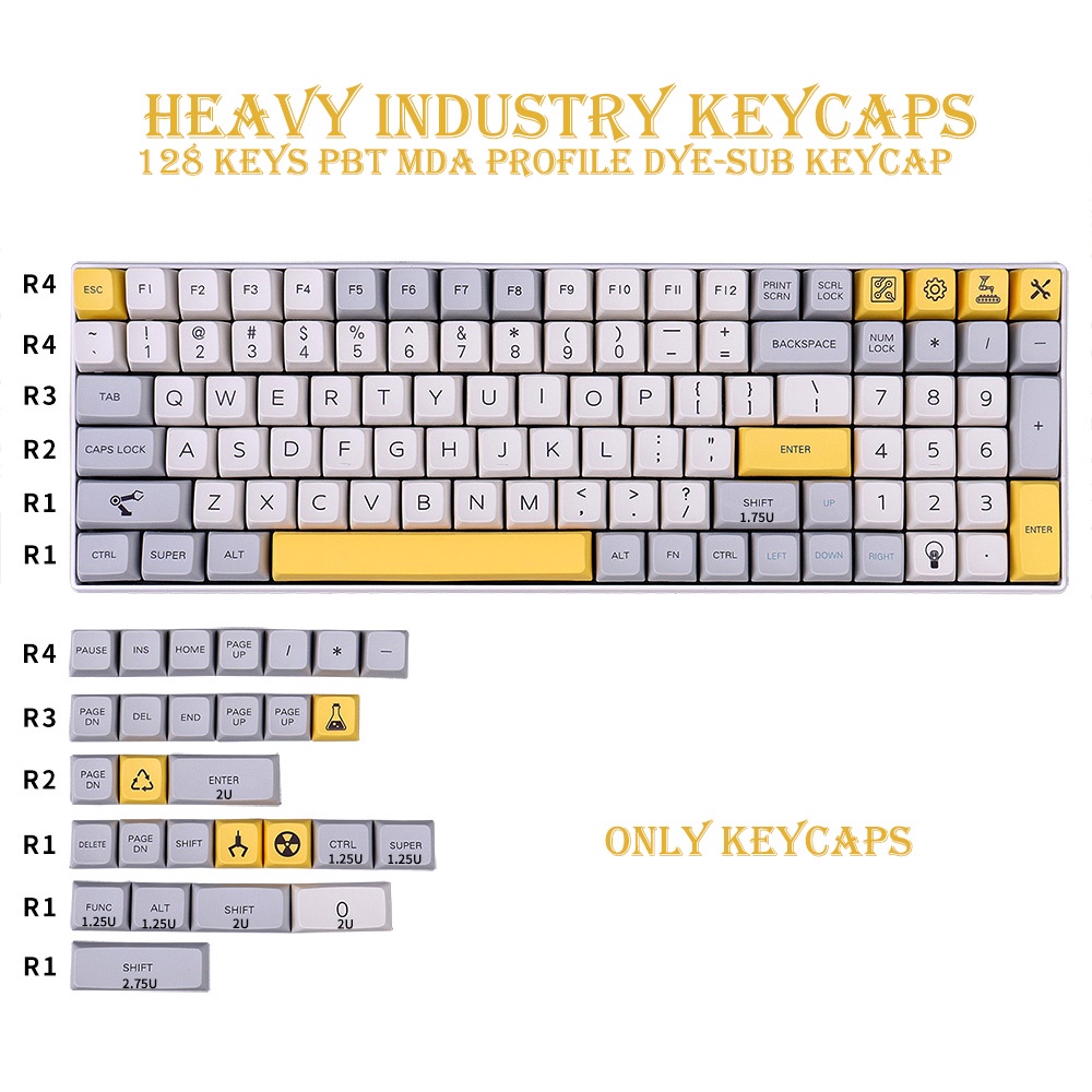 PBT Keycap 128 คีย์ MDA โปรไฟล์ DYE-SUB ส่วนบุคคล Heavy อุตสาหกรรม ...