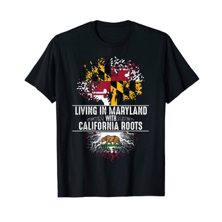 เสื้อยืดผ้าฝ้ายพิมพ์ลายคลาสสิก เสื้อยืด พิมพ์ลายธง Maryland Home California Roots State Tree สไตล์คลาสสิก ไม่ซ้ําใคร สํา