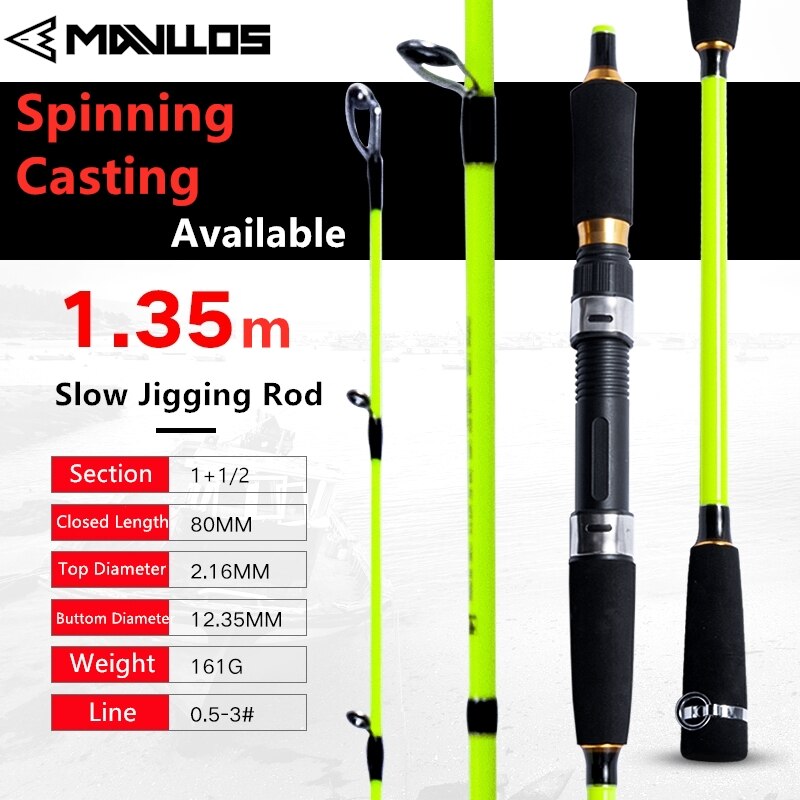Mavllos Slow Jigging Fishing Rod 1.35m Casting Spinning Rod 20กก.ลากLW. 60-300Gคาร์บอนเรือน้ําเค็มตกปลาRod