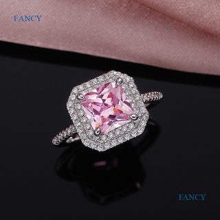 Fancy แหวนหมั้น ประดับเพทาย สีชมพู หรูหรา ของขวัญแฟนสาว