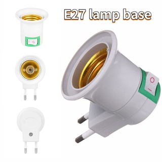 อะแดปเตอร์แปลงซ็อกเก็ตไฟ LED E27 เป็นปลั๊ก EU เปิด ปิด สีขาว