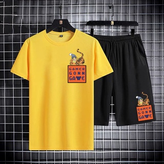 🔥 ชุดเซ็ทแฟชั่นเสื้อยืดสกรีนลายกางเกงขาสั้นกางเกงขาสั้น 🔥 เเนวกีฬาออกกำลังกาย ใส่เที่ยว ❤ T722-DK722