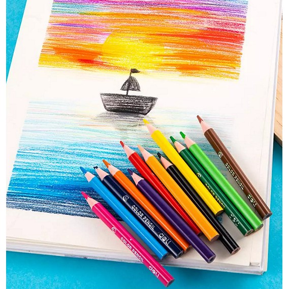 deli-c09900-ดินสอสีไม้-12-สี-ดินสอสี-แท่งสั้น-12-แท่ง