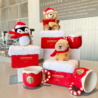 Starbucks ใหม่ถ้วยคริสต์มาสน่ารัก Capybara Raccoon Penguin Animal Nameplate Bronze Ceramic Mark Cup